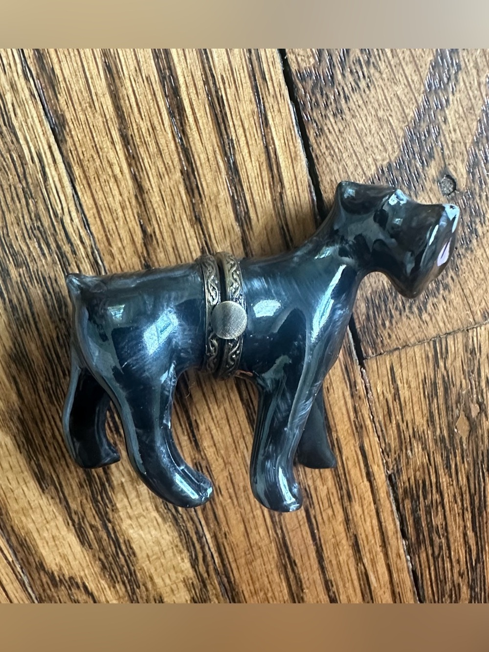 Vintage Limoges France Schnauzer Dog Trinket Box – Hand Painted w/ Bone
